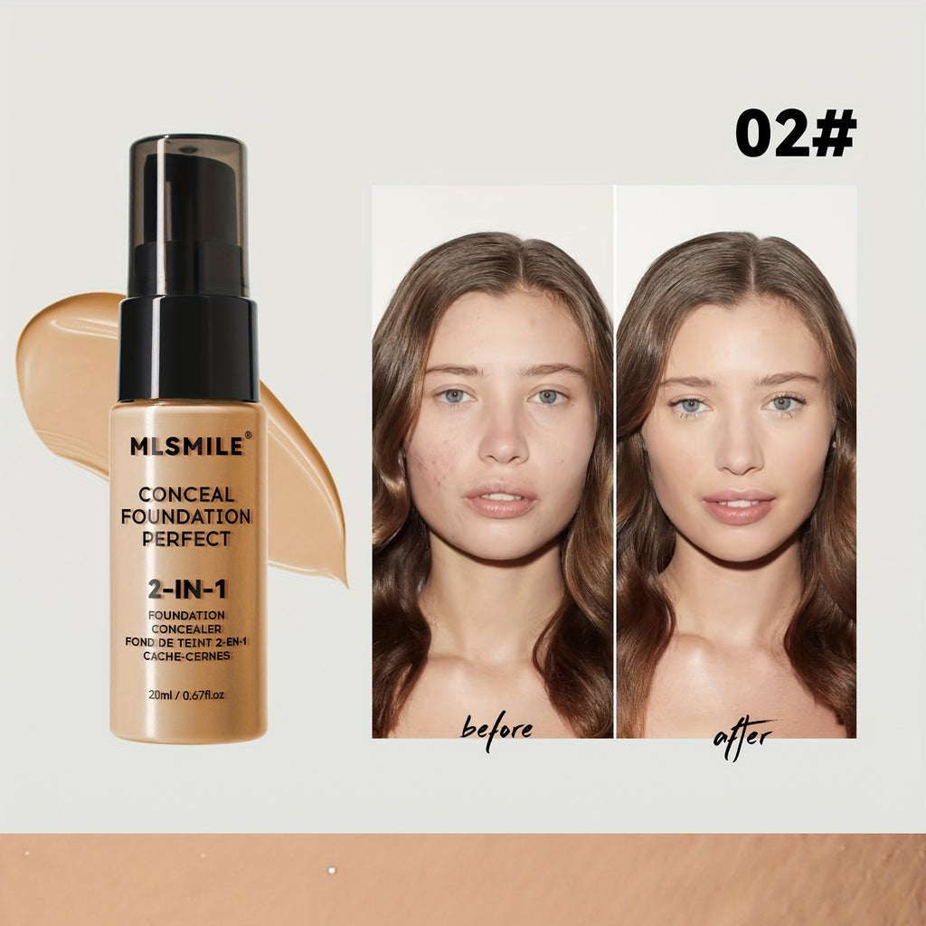 2-In-1 Oil Control Liquid Foundation And Conceal Full Coverage Long Lasting Waterproof  Hydrating And Brightening Concealer
