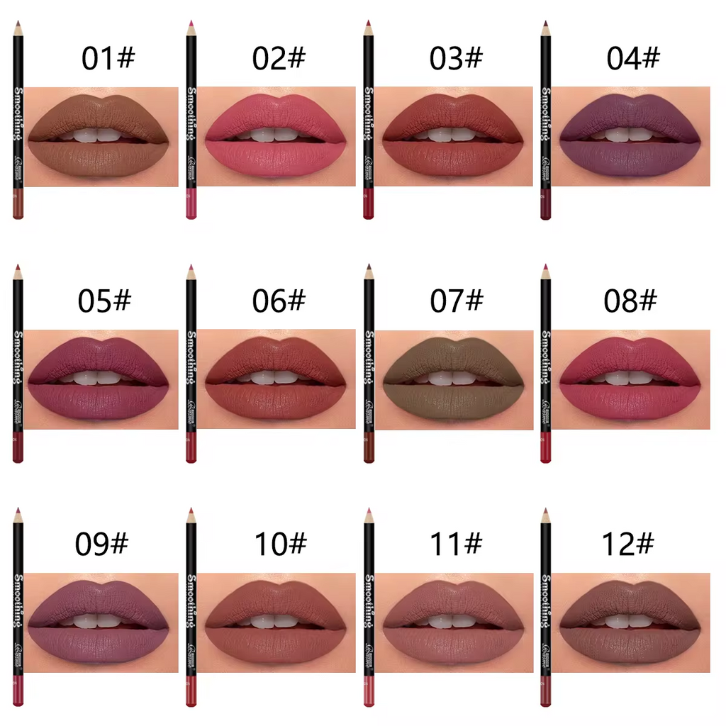 12 Colors Lip Liner Pen Set Professional Lip Liner Pencil Fashion Black Rod Non-stick Cup Easy To Color Lipstick Pen Makeup