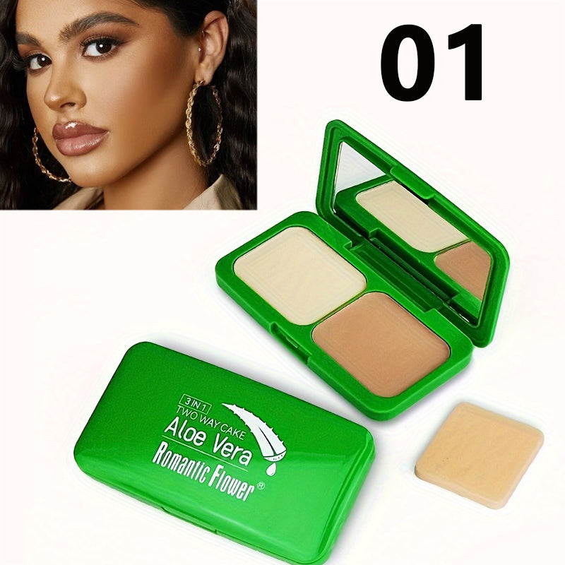3-in-1 Double-Layer Aloe Vera Matte Powder Foundation Waterproof Sweatproof Long-Lasting Oil Control for Summer Makeup Set