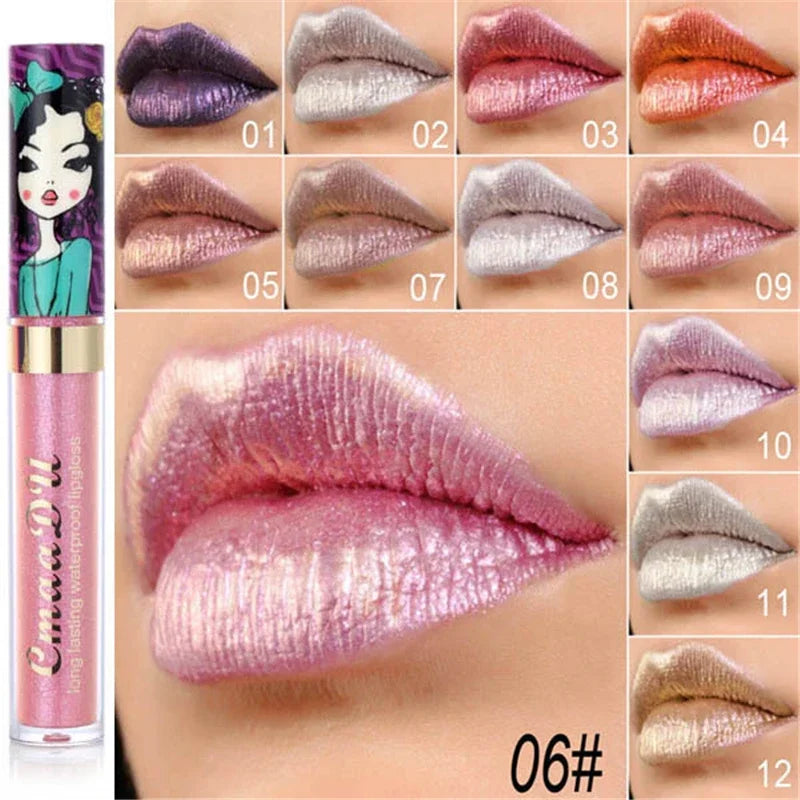 shimmer lip gloss beauty girl diamond glitter lip tint waterproof long lasting 12 color gold flash liquid lipstick makeup