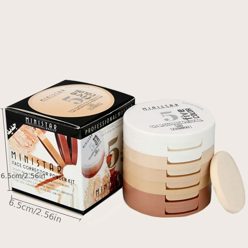 Concealer Contouring Powder 5 Color 5 Decked Powder Tower Brightening Skin Tone Oil Control Makeup Loose Powder Setting Powder