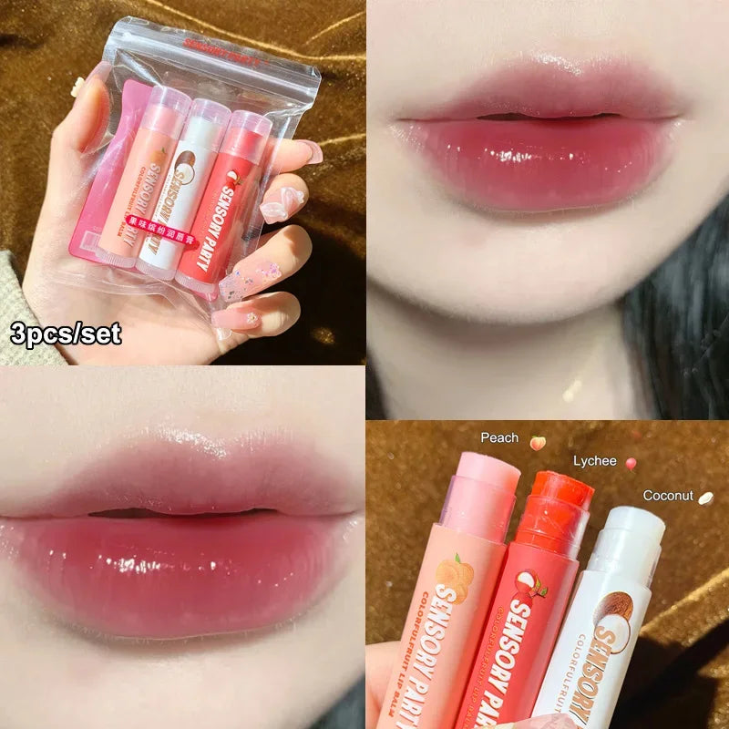 Fruit Lip Balm Set Moisturizing Clear Lip Primer Mask Cute Jelly Tinted Lip Gloss Stick Lighten Lines Plump Lips Care