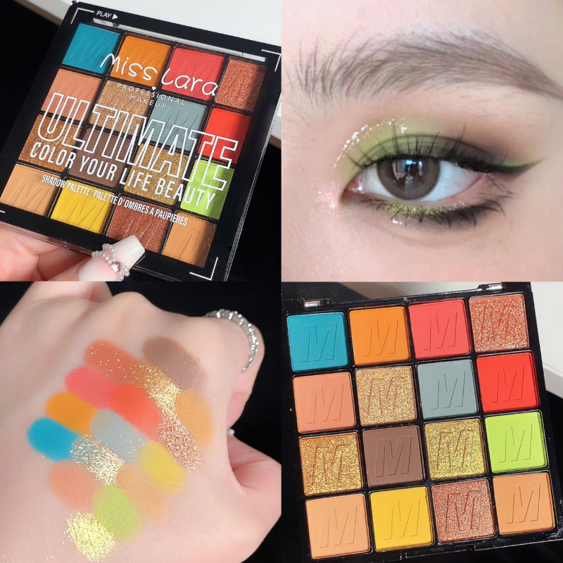 Rich Color Eyeshadow Plate Glitter Pearlescent Eye Shadow 16-color Ultimate Shadow Palette Bright Green Blue Eye Makeup Cosmetic