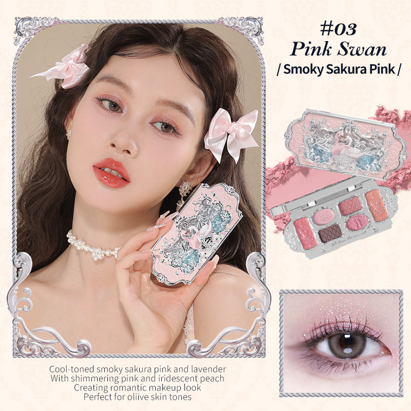 Flower Knows Swan Ballet Series Six-Color Eyeshadow Palette Delicate Matte Glow Shimmer