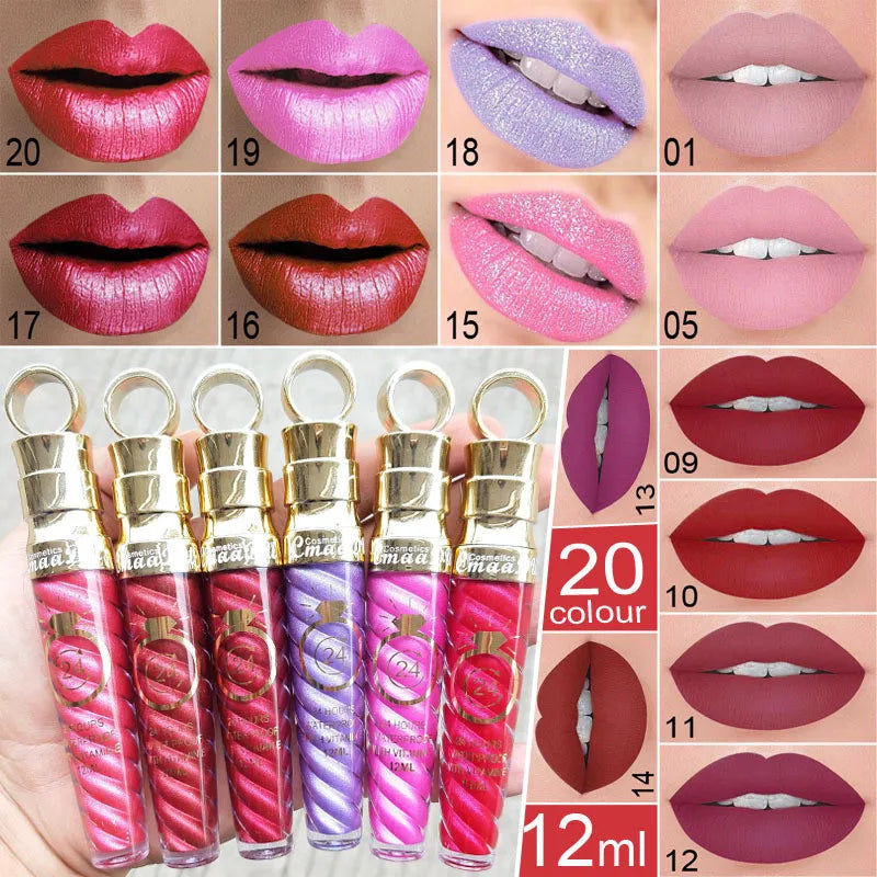 New!Make Up Lips Matte Liquid Lipstick Waterproof Long Lasting Sexy Pigment Nude Glitter Style Lip Gloss Beauty Red Lip Tint