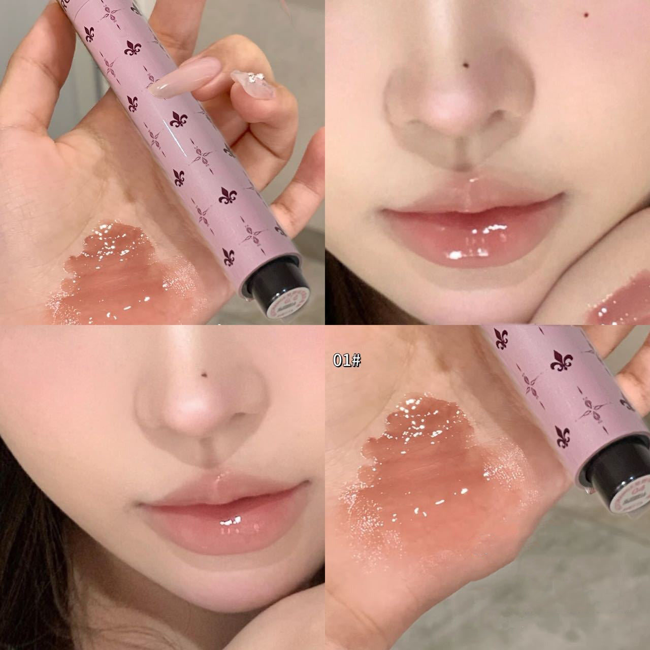 Purple Shimmer Lip Jelly Pen Moisturizing Mirror Water Light Solid Lip Gloss Film-forming Non-Fading GlossLip Glosses