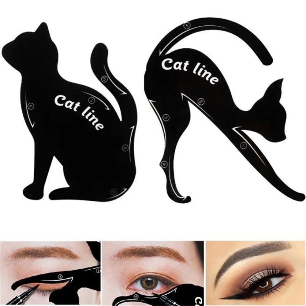 Dual End Black Liquid Eyeliner Pencil Pro Waterproof Long Lasting Makeup Eye Liner Pen+ Cat Line Eye Makeup Stencils