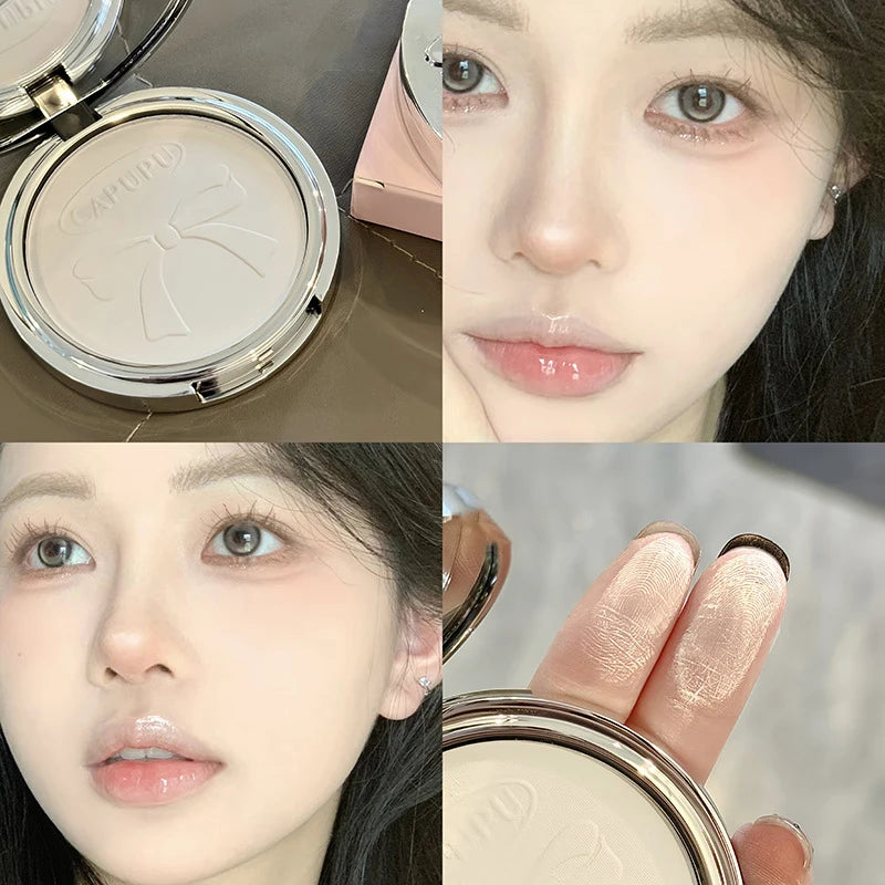 Bowknot Pressed Powder Transparent White Matte Brighten Concealer Long-lasting Oil Control Face Makeup Smooth Setting Powder