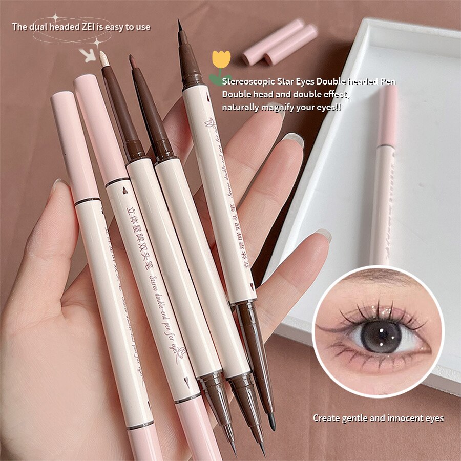 Double Head Eyeliner Pen Very Fine Tip Lying Silkworm Eye Brightening Waterproof And Durable Not Easy To Halo Dye Natural