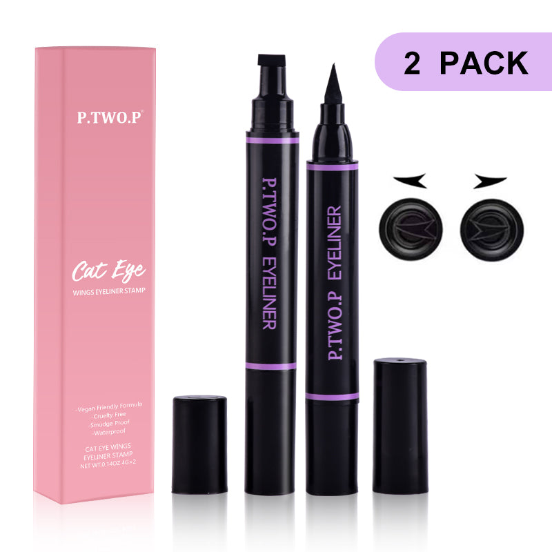 2 Pcs/Box Black Eyeliner Liquid Pencil Cat Eye Wings Eyeliner Stamp Waterproof Quick Drying Long Lasting for Eye Makeups