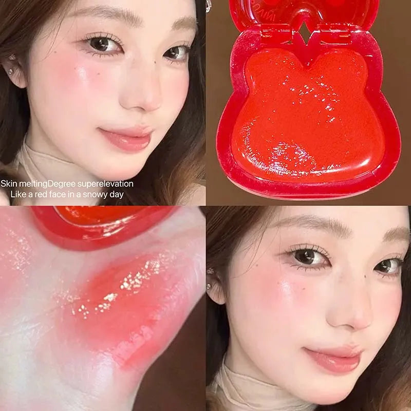 Cute Rabbit Water Gloss Cheek Cream Monochrome Blush Paste Mud Pink Tint Brighten Cheek Contour Rouge Waterproof Makeup Blusher