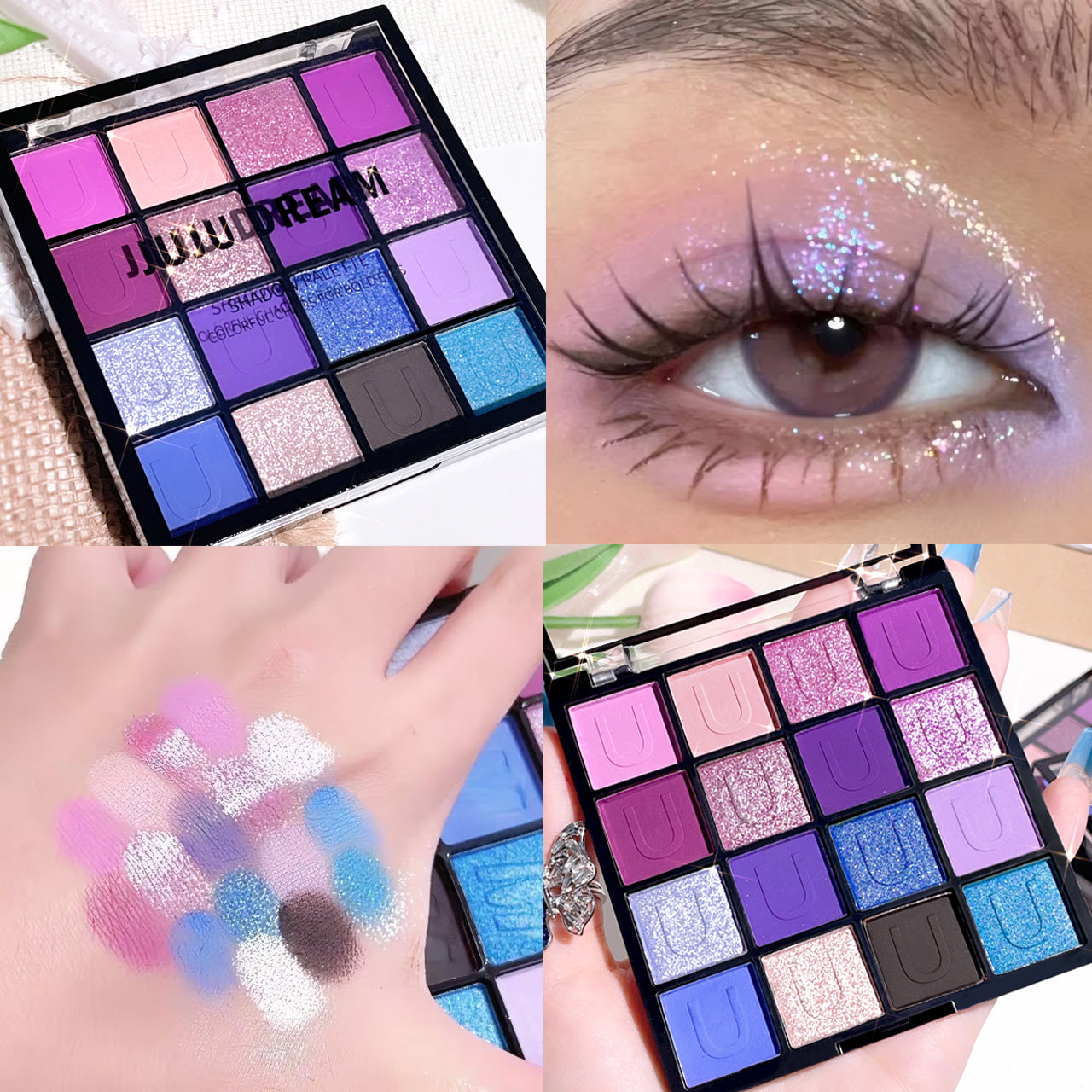16 grid red eyeshadow tray Purple  glitter pearl matte eyeshadow Shimmer makeup lasting women  Korean eye cosmetics