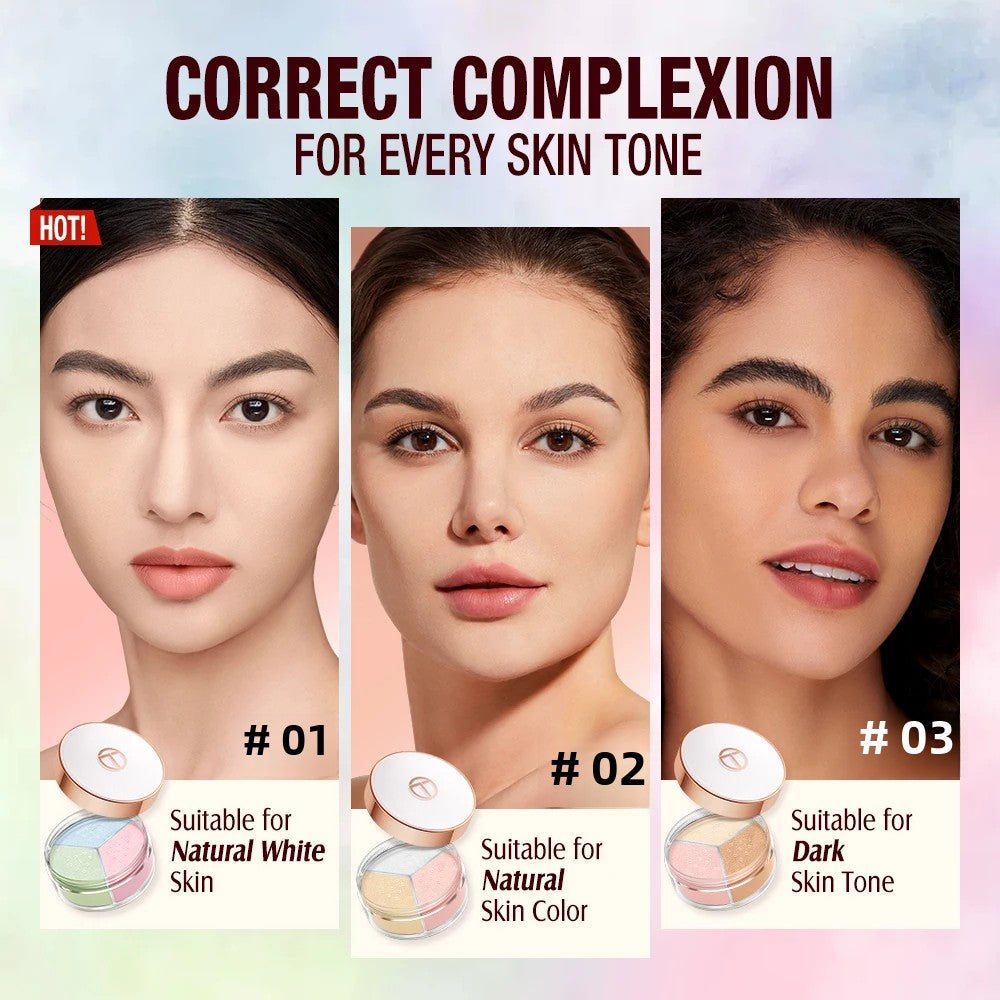 3 Color Loose Powder Hides Oil Pores Face Powder Blend Naturally Setting Powder Fix Lock Makeup Matte Finishing Powder