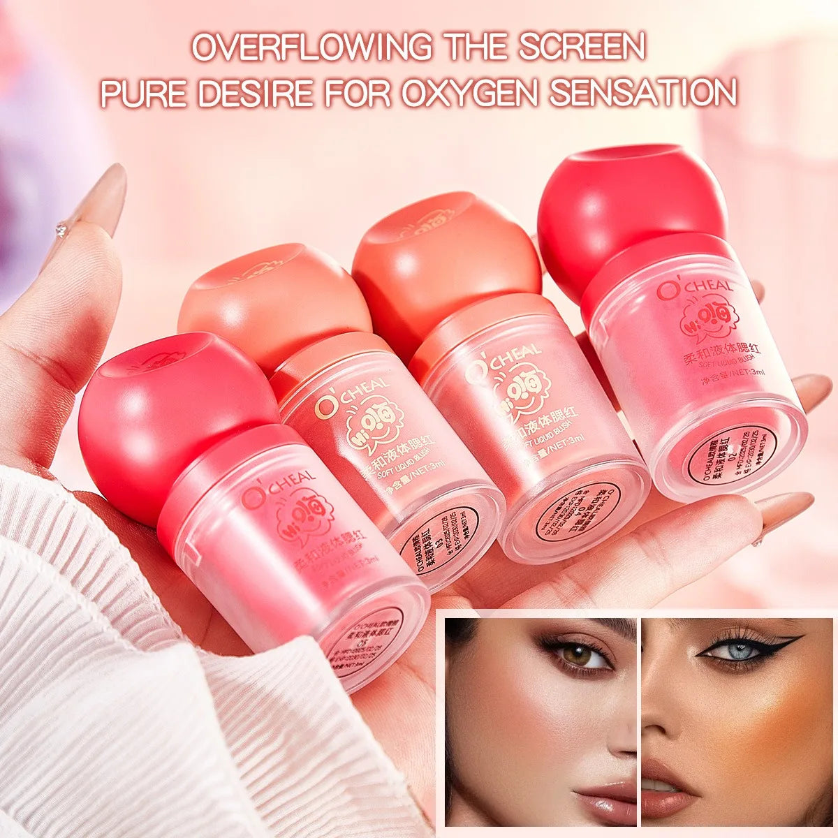 Natural Look Long-Lasting Liquid Blusher Easy Color Lip & Cheek Stick/Blush Eyeshadow Compact & Portablefor Daily Makeup