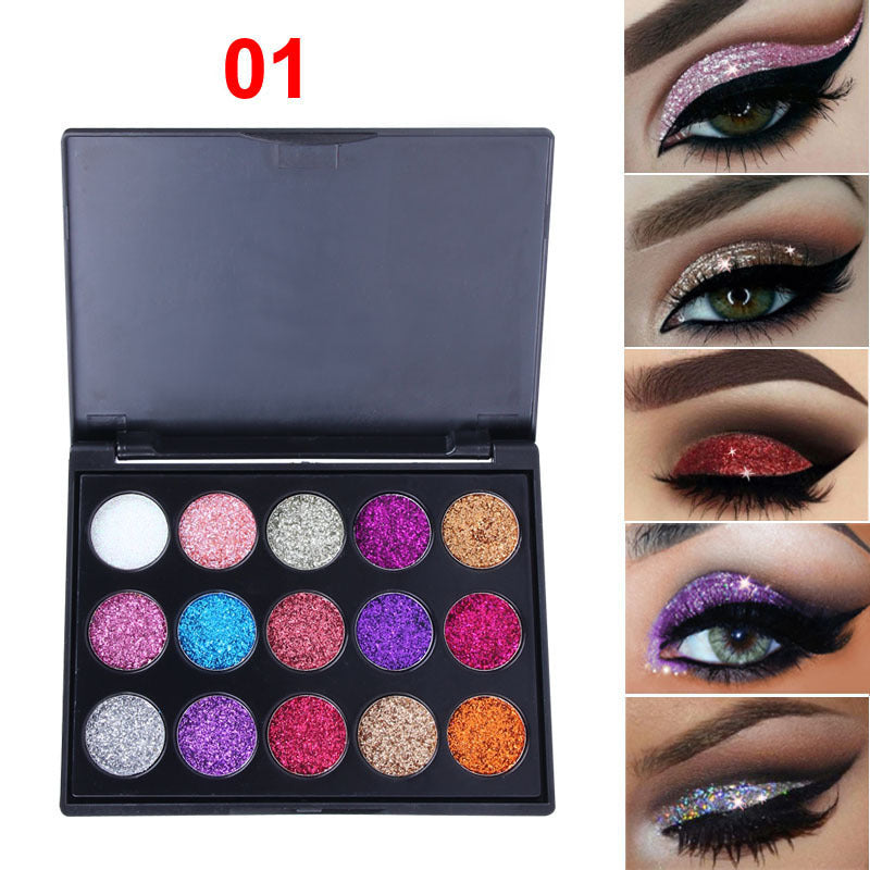 15 Colors Bright Crystal Eyeshadow Makeup Palette Glitter Glow Girl  Silver Red Rose Green Glitter Gel Color Eyeshadow Top Coat