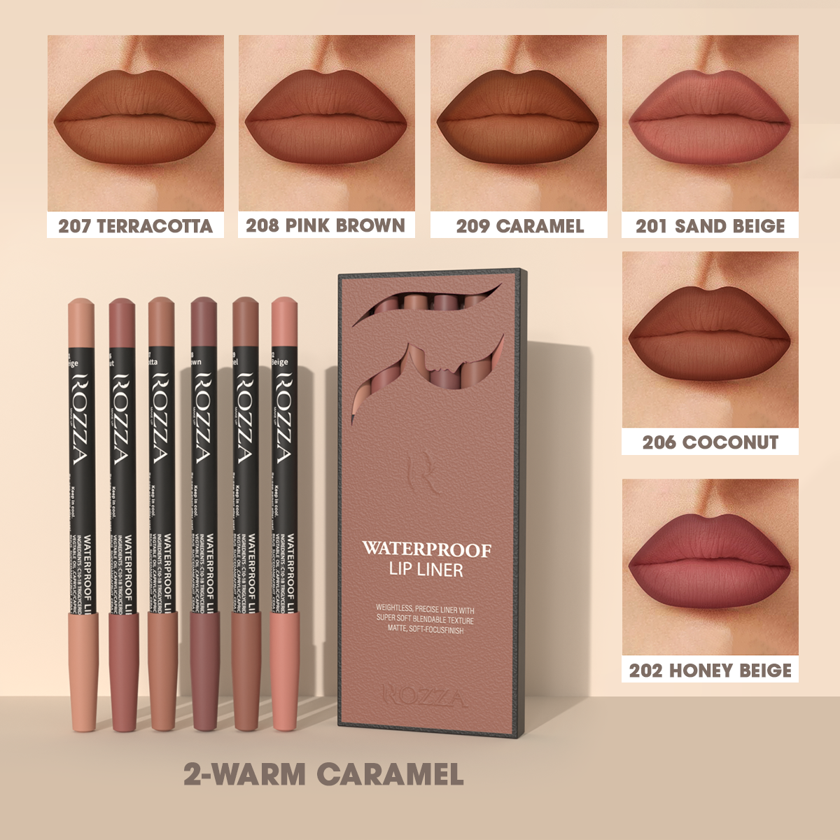 Waterproof Lip Liner Pencil Set, Weightless Precise Liner with Super Soft Blendable Texture Matte Soft