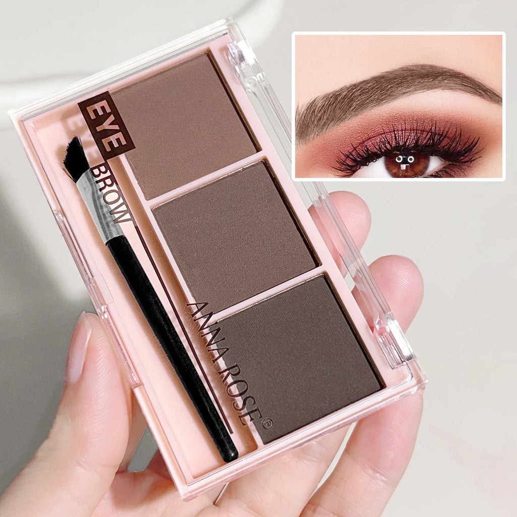 3-color brow powder palette with brush matte water and sweat resistant natural color brow powder long-lasting