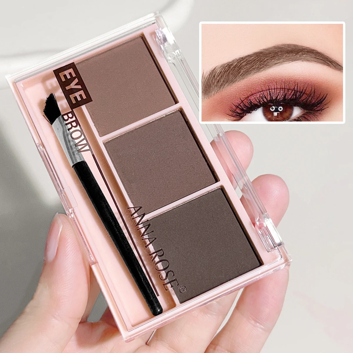 3-color brow powder palette with brush matte water and sweat resistant natural color brow powder long-lasting