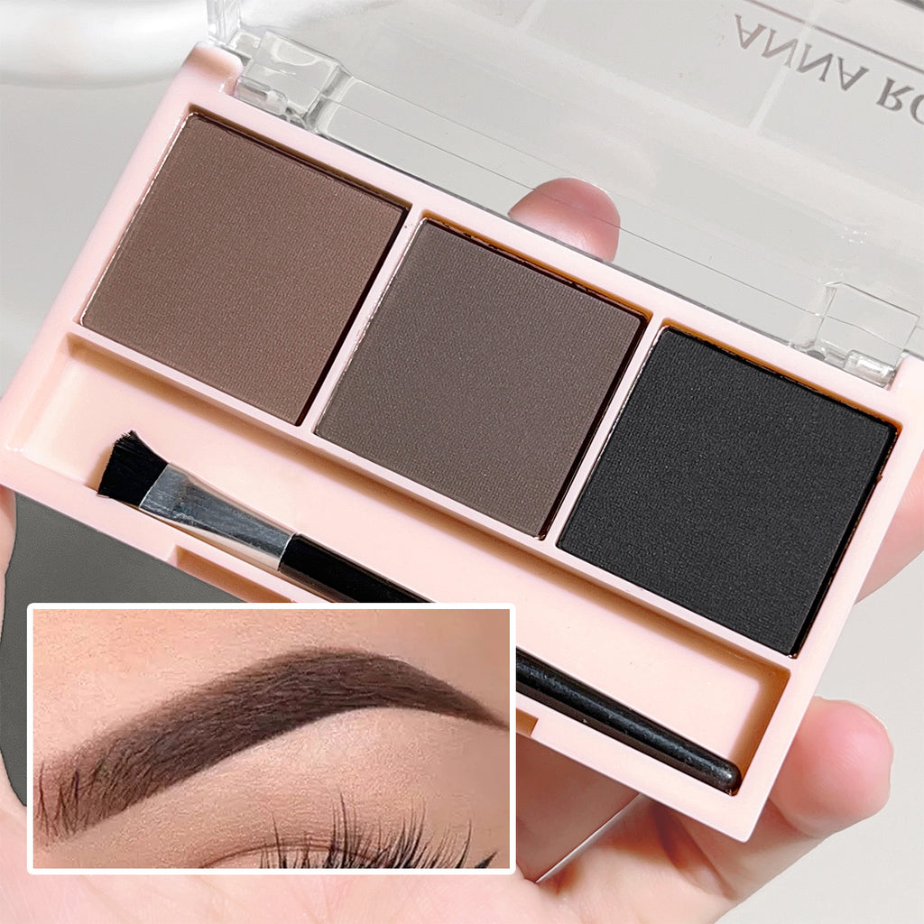 3-color brow powder palette with brush matte water and sweat resistant natural color brow powder long-lasting