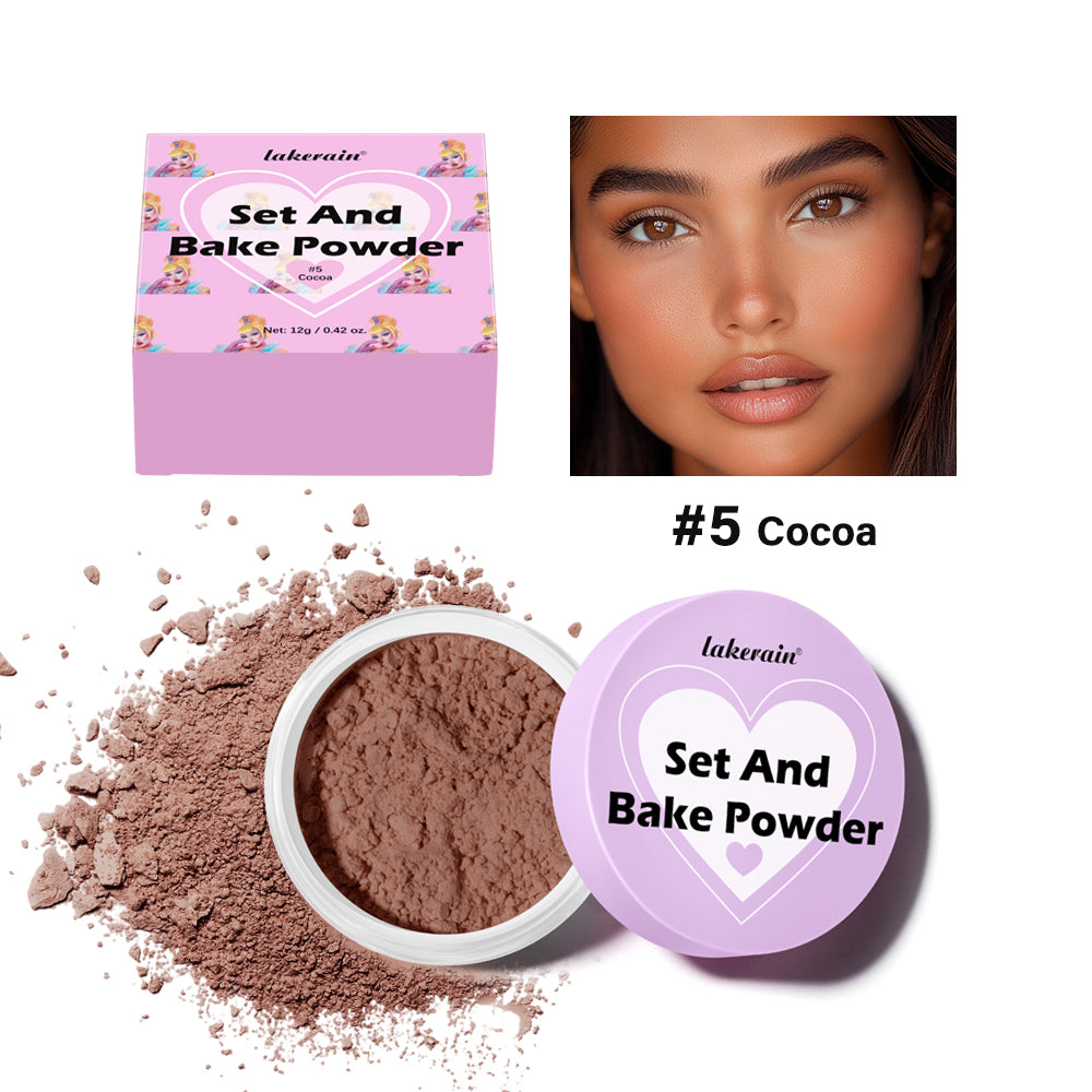 Long Lasting Bake Setting Powder and Puff Puff Pass Set 5 Colors Oil-Absorbing Matte Finish Locks Setting Face Cosmetics kimchi