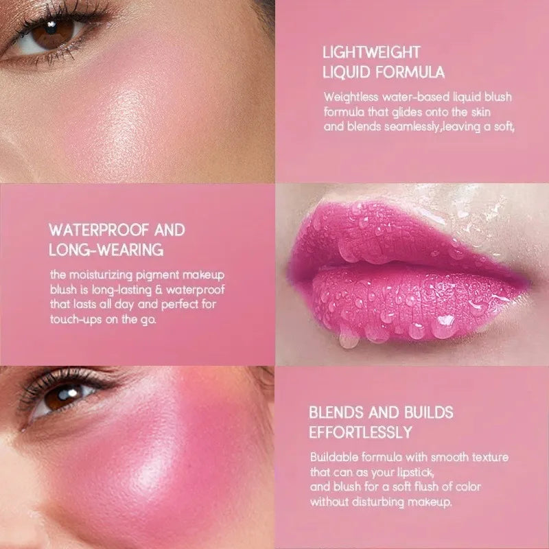 2-in-1 Color-Changing Liquid Blush & Lip Tint Natural Rosy Glow 24H Waterproof Sweat-Proof Long-Lasting Flush Cheeks & Lips