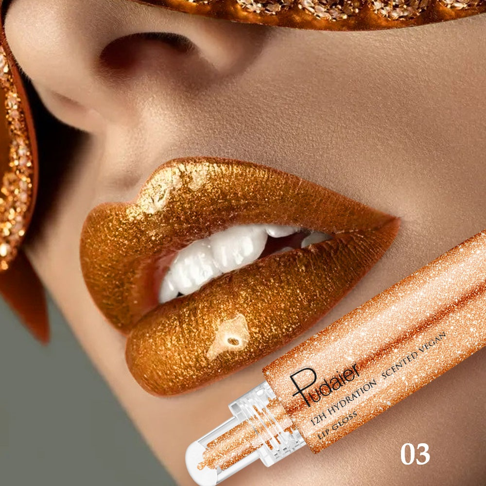 Pudaier mirror liquid lacquer lip gloss pearlescent lip glaze moisturizing lip plumping makeup