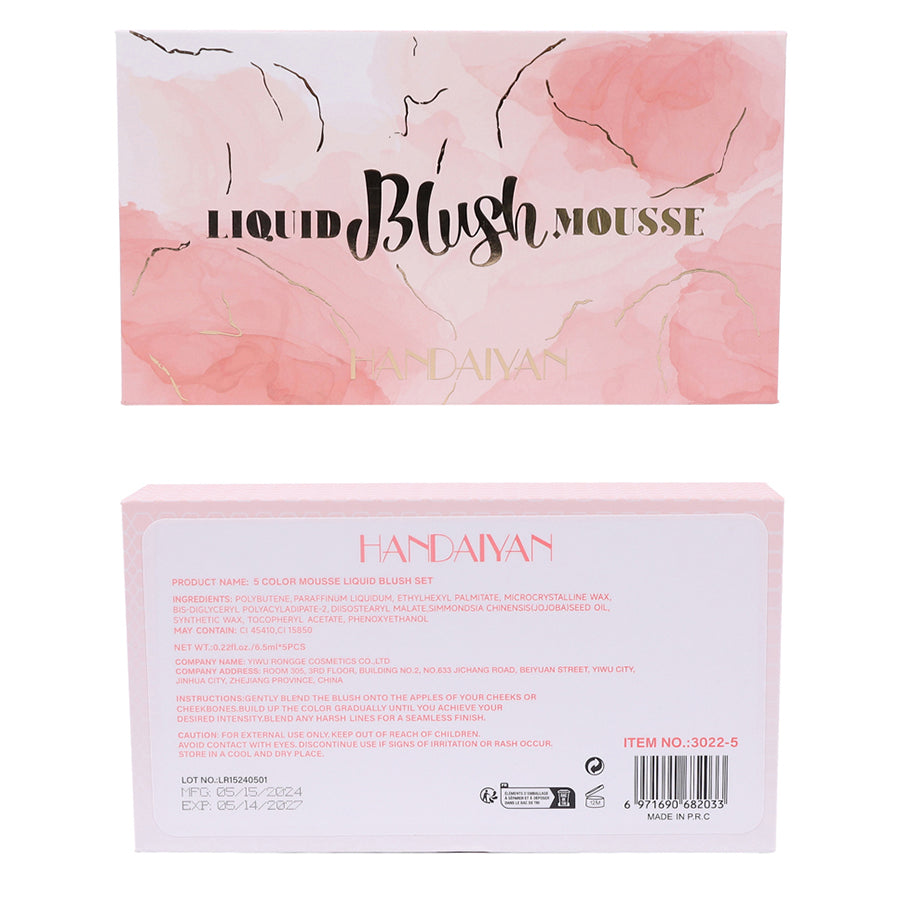 5Colors/Set Matte Liquid Blush Easy to Apply Long Lasting Waterproof Blush Sponge Brush Head Blusher