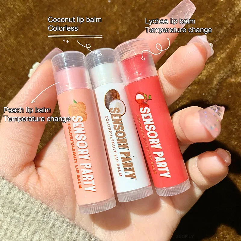 Fruit Lip Balm Set Moisturizing Clear Lip Primer Mask Cute Jelly Tinted Lip Gloss Stick Lighten Lines Plump Lips Care