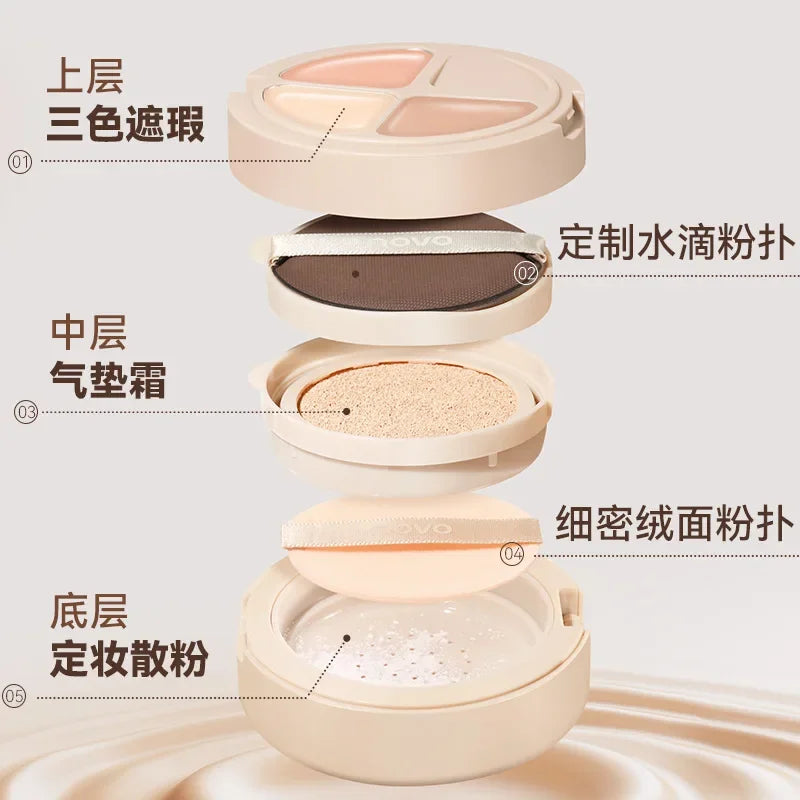Three-layer Cushion Cream Concealer Loose Powder Three-in-one Oil Control Concealer Setting Makeup Long-lasting