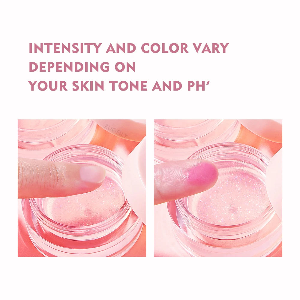 Glassy Blush Gel Temperature Changing Color Peach Cheek Tint Clear Glitter Long Lasting Makeup Rouge Eyeshadow Make Up Tool 10g