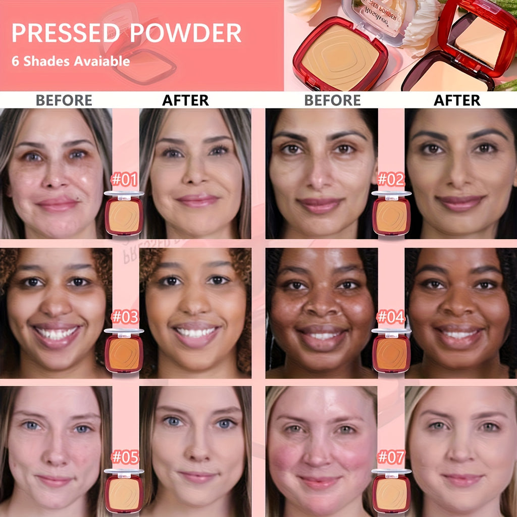 Full Coverage Pressed Powder Foundation With Puff Applicator, 24H Wear Matte Control Oil Foundation Long Lasting Face Makeup