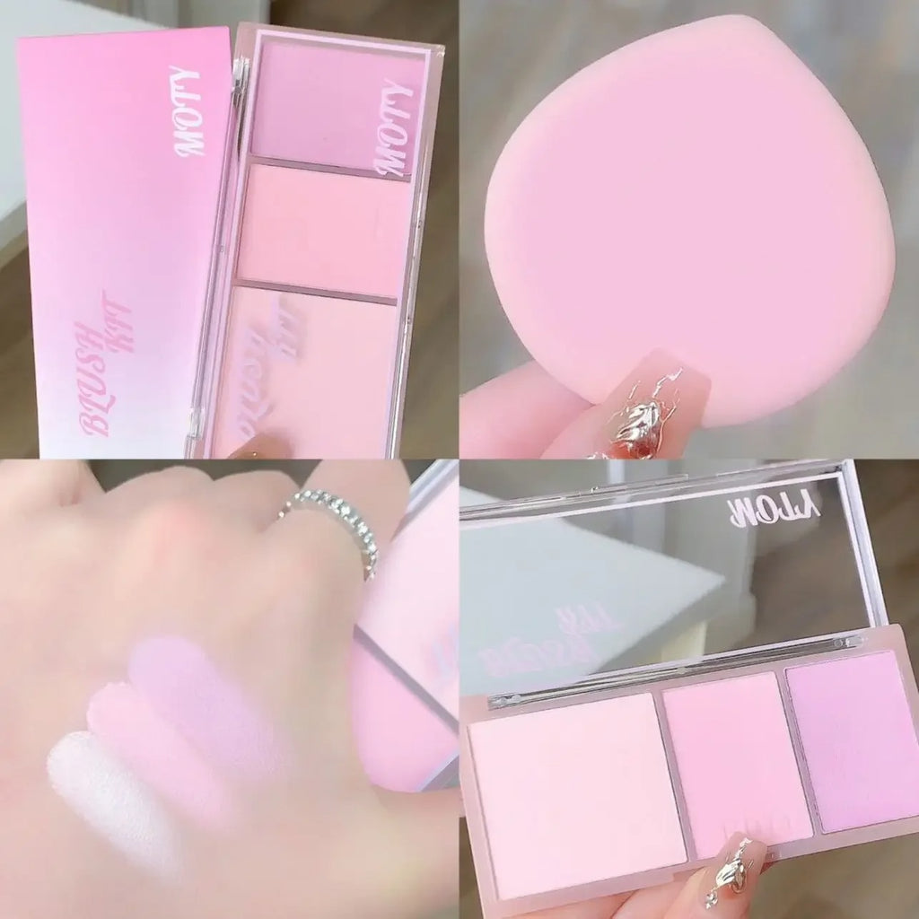 3 Colors Blush Palette Waterproof Pink Taro Purple Matte Blusher Face Makeup with Mashed Potato Texture Highlight Powder Blush