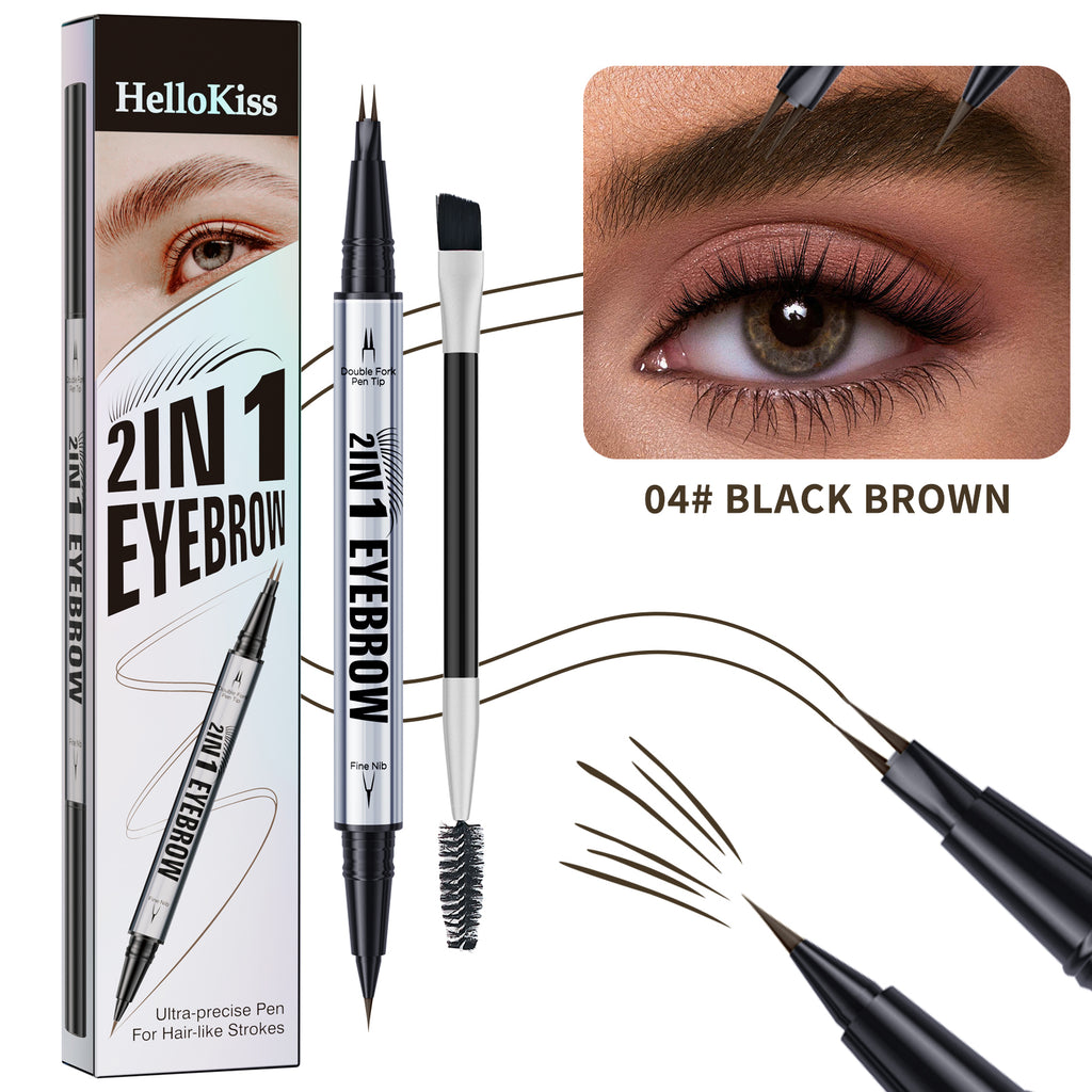 Two-pronged Eyebrow Pencil Waterproof Two-in-one Liquid Eyebrow Pencil Curved Eyebrow Pen With Fork And Precise Brush Tip Makeup