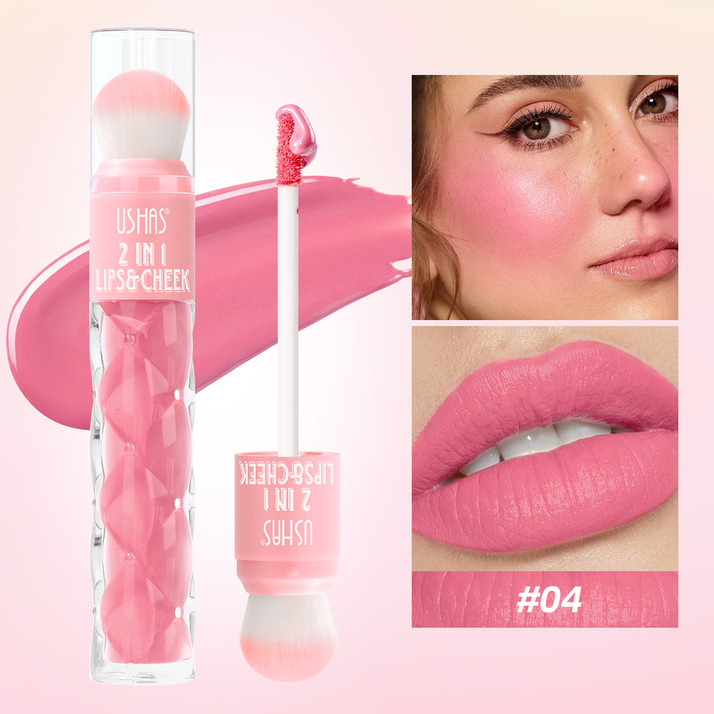 2 in 1 lip gloss + blush easy to apply long-lasting color long-lasting waterproof  natural matte  with sponge brush