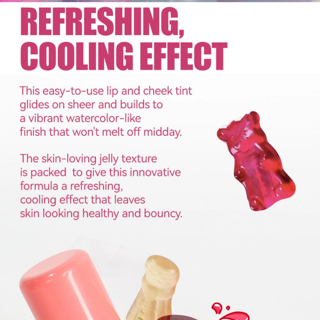 2PCS Jelly Lip&Cheek Tint Set 2 in1 Blush Lip Gloss Stick Hydrating Long-Lasting Refreshing Face Contouring Cream Stick