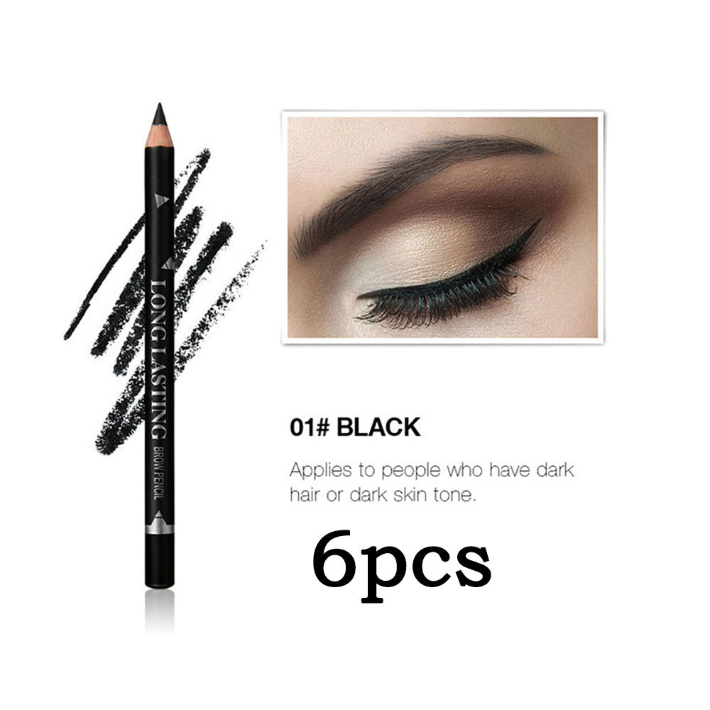 6pcs 3 colors Long Lasting Waterproof Eyebrow Pencils Double Use Wooden Pole Eyeliner Permanent Makeup Tattoo Accessories