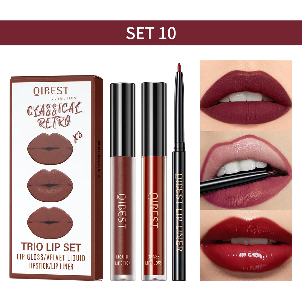 3pcs Matte Liquid Lipstick+Lip Liner Set Lip Glaze Makeup Nude Black Red Velvet Lip Gloss Long Cosmetics Kits
