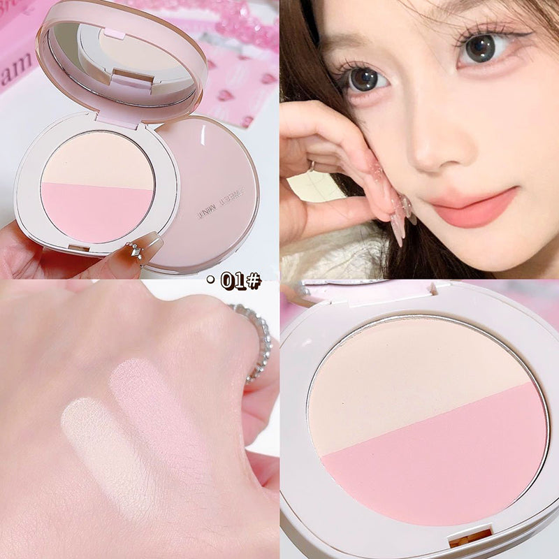 Two-tone Pressed Setting Powder Loose Control Oil Natural Brighten Low Saturation Purple Apricot Highlighter Korean Makeup
