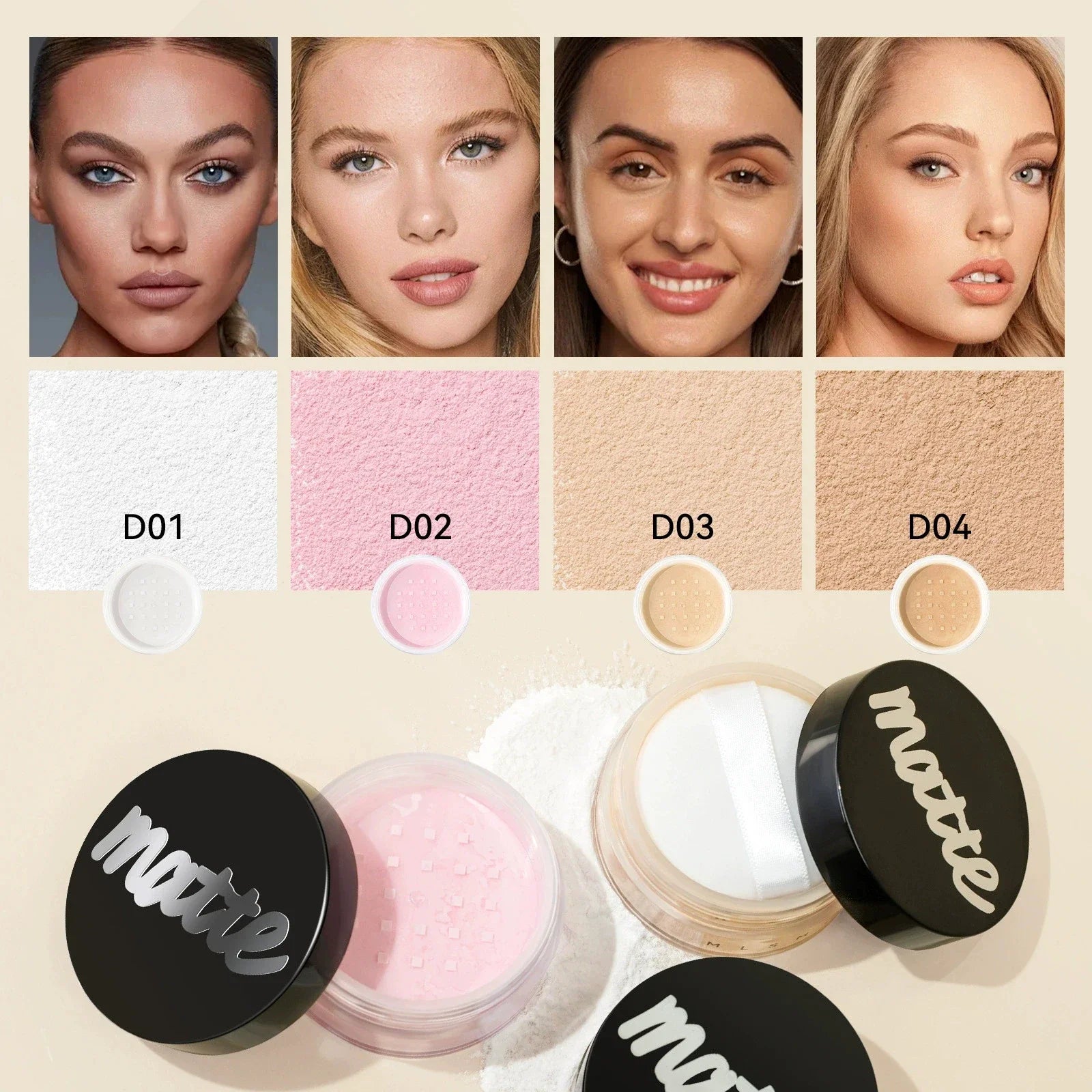 4 Colors Loose Powder Face Whitening Skin Finish Transparent Pink Nude Skin Mineral Makeup Cosmetic Foundation Setting Powder