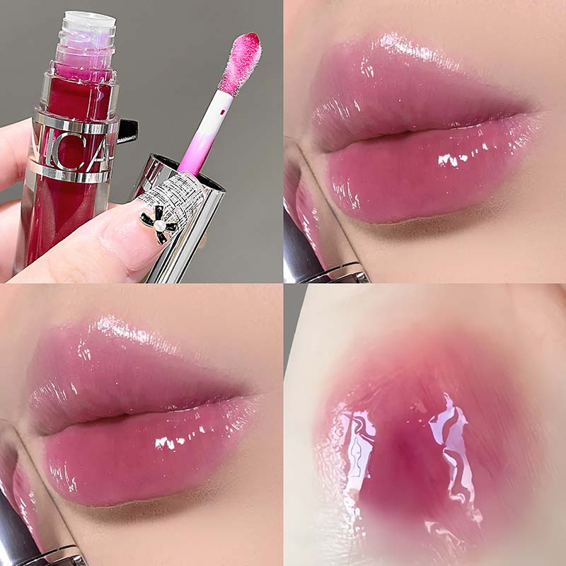 Peach Pink Jelly Water Light Glass Gloss Lip Gloss Lasting Non-stick Waterproof Lip Plumping Moisturizing Lipgloss Korean Makeup