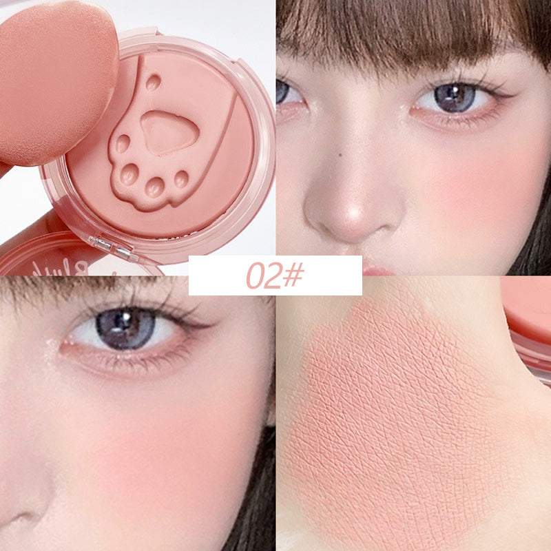 3D Relief Cat Footprint Blush Cream Cute Makeup Face Pink Blusher Tint Cheek Contour Brightens Natural Matte Mousse Rouge Puff