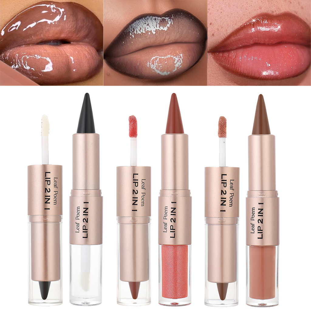 2-in-1 Double Head Lipstick Milk Tea Bean Paste Single Head Mirror Lip Gloss Oil Sexy Lip Makeup Cosmetics 3.5G+2.5G