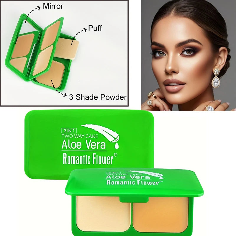 3-in-1 Double-Layer Aloe Vera Matte Powder Foundation Waterproof Sweatproof Long-Lasting Oil Control for Summer Makeup Set