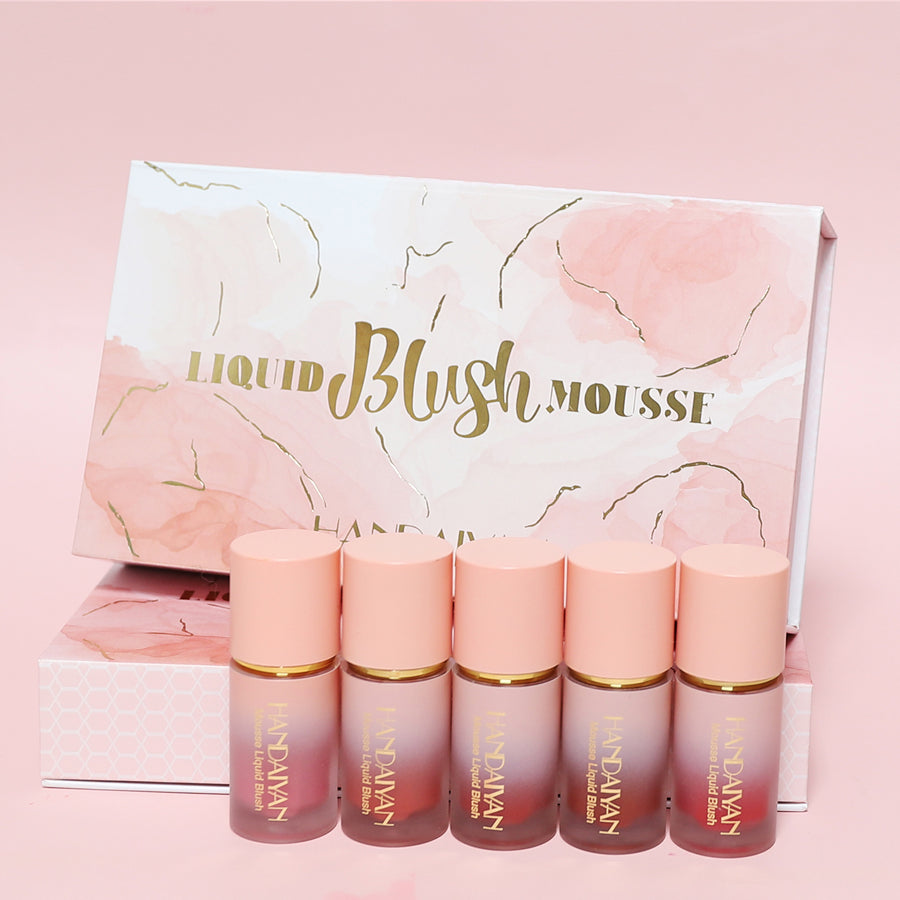 5Colors/Set Matte Liquid Blush Easy to Apply Long Lasting Waterproof Blush Sponge Brush Head Blusher