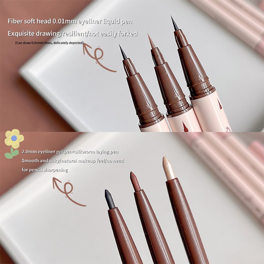 Double Head Eyeliner Pen Very Fine Tip Lying Silkworm Eye Brightening Waterproof And Durable Not Easy To Halo Dye Natural