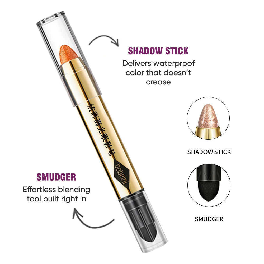 Dual-Ended Highlighter Eyeshadow Pencil – Shimmering  Brightening  Long-Lasting  Non-Smudge  Pearlescent Glow Stick for Makeup