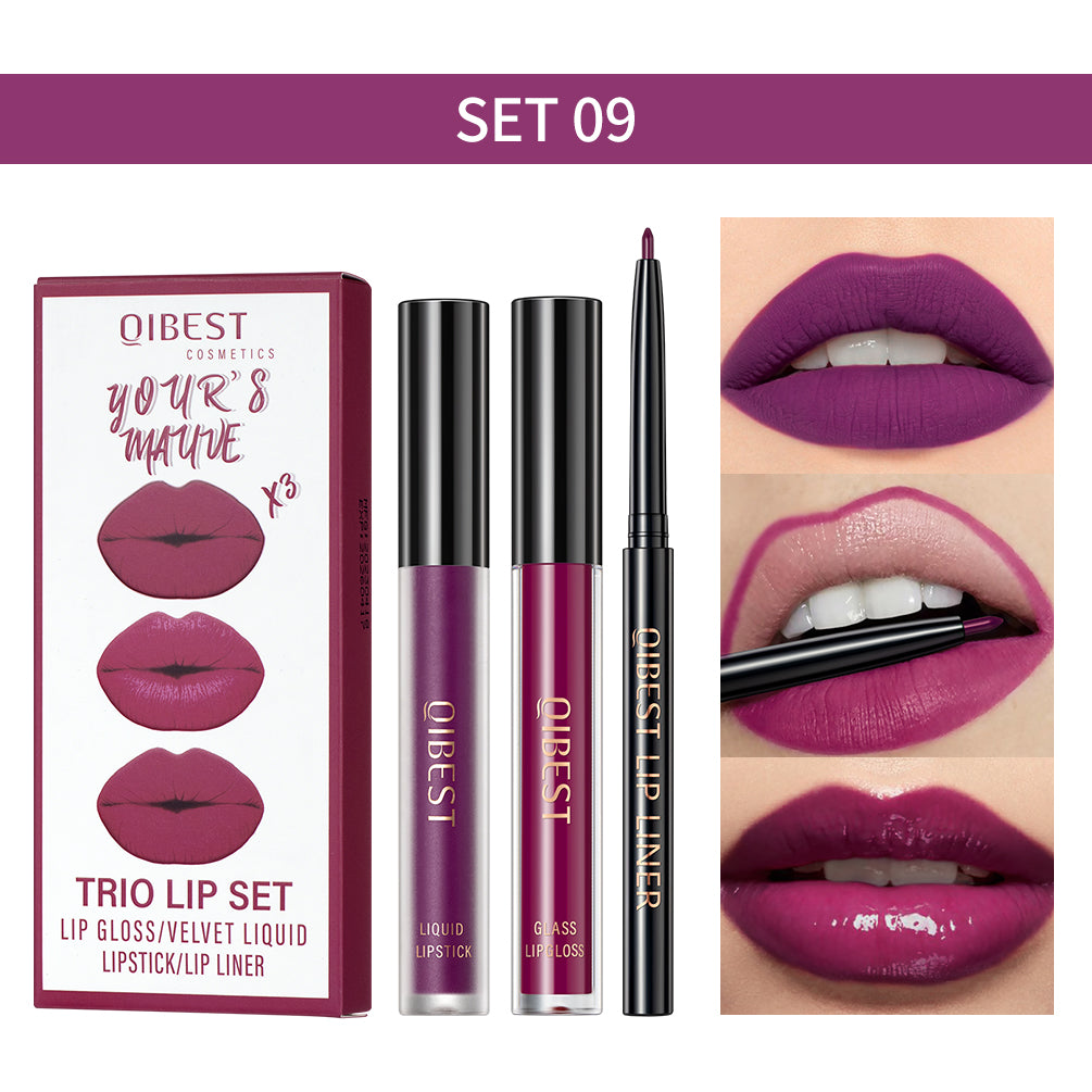 3pcs Matte Liquid Lipstick+Lip Liner Set Lip Glaze Makeup Nude Black Red Velvet Lip Gloss Long Cosmetics Kits