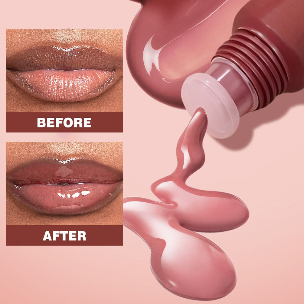 Crystal Dark Brown Mirror Water Lip Gloss Nude Lip Glaze Transparent Glass Oil Waterproof Liquid Lipstick Clear Tint Makeup