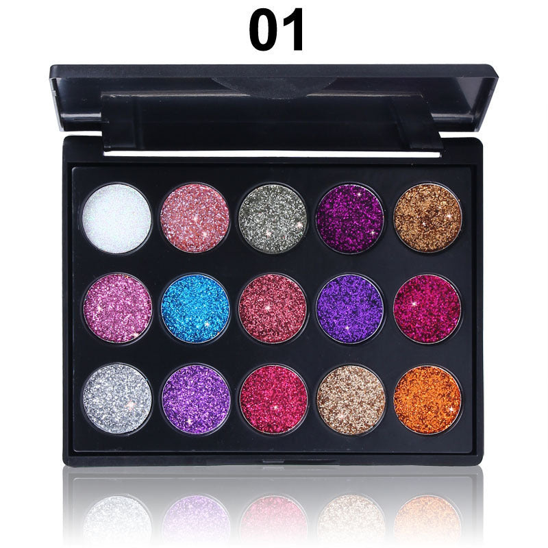 15 Colors Bright Crystal Eyeshadow Makeup Palette Glitter Glow Girl, Silver Red Rose Green Glitter Gel Color Eyeshadow Top Coat