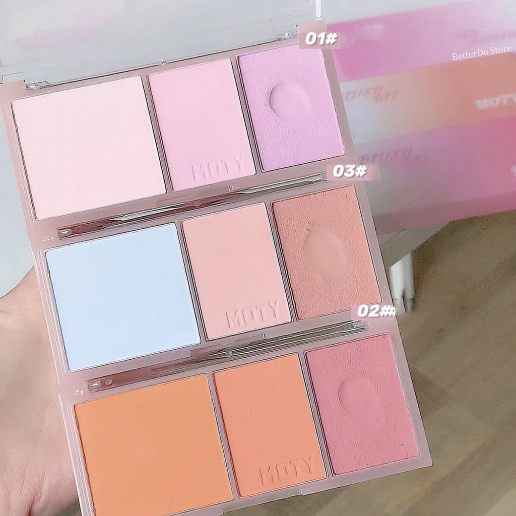 3 Colors Blush Palette Waterproof Pink Taro Purple Matte Blusher Face Makeup with Mashed Potato Texture Highlight Powder Blush